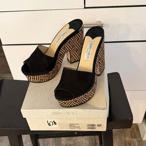 Jimmy Choo Black and Brown Patterned Platforms